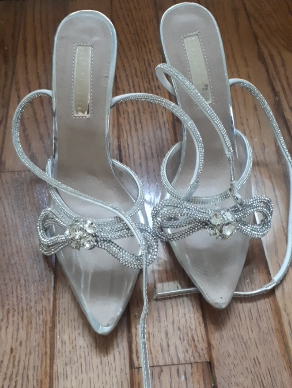Elegant Women's Silver Rhinestone Bow Slingback Heels